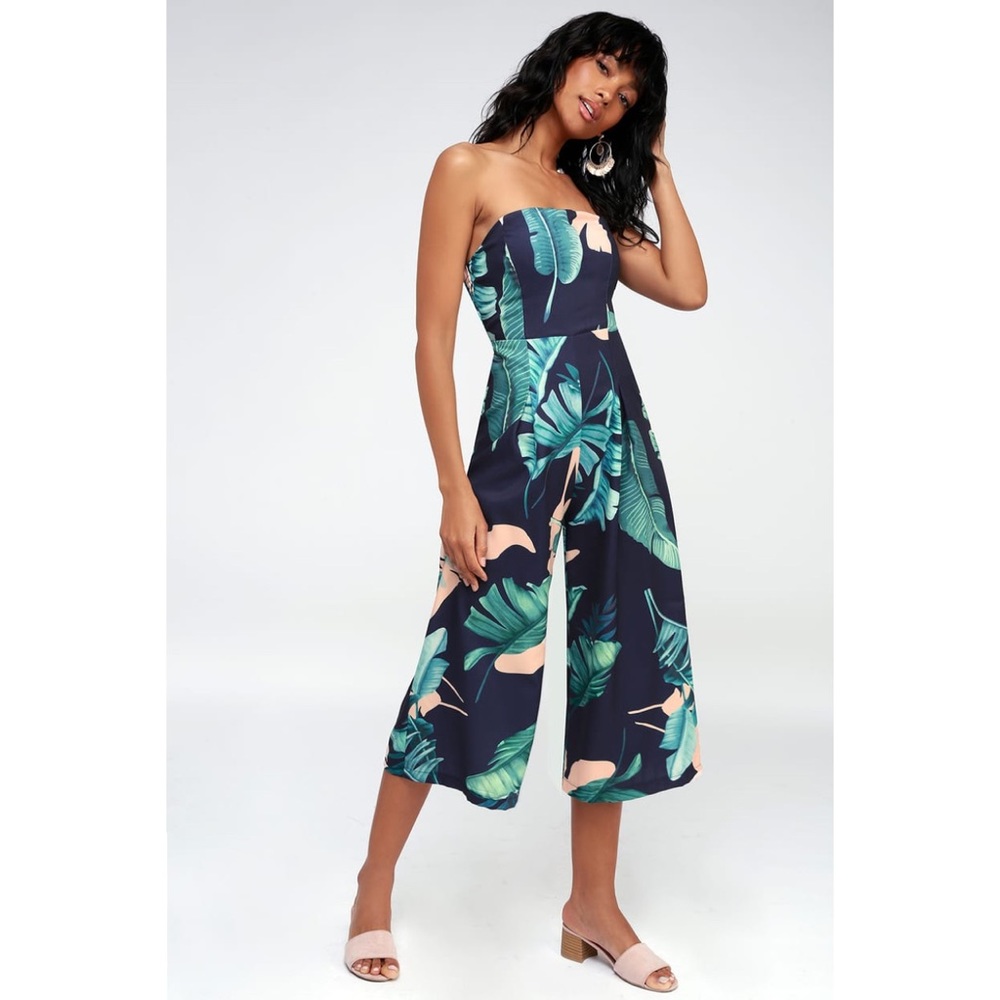 Lulus Rainforest Bloom Strapless Midi Jumpsuit NEW